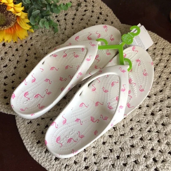 CROCS White Slide Sandals with Pink Flamingo Print - Kadee II - Picture 9 of 9